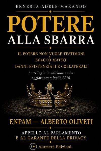 Copertina di Potere alla sbarra di Ernesta Adele Marando: una corona spezzata simboleggia il potere chiamato a rispondere delle proprie azioni.